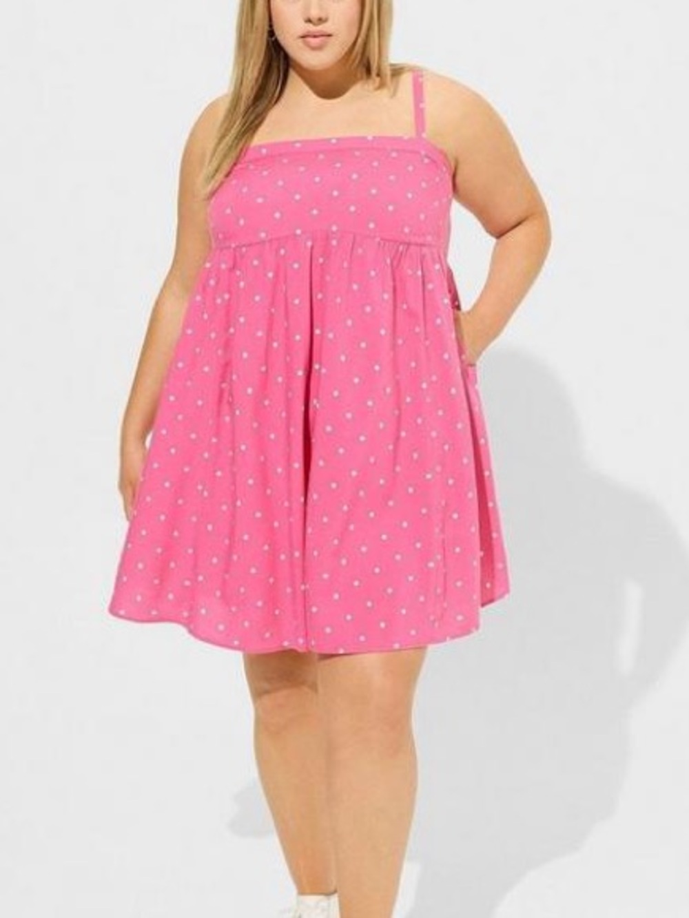 Torrid Mini Challis Sleeveless Sundress Pink Polka Dot Summer Plus Size Flowy